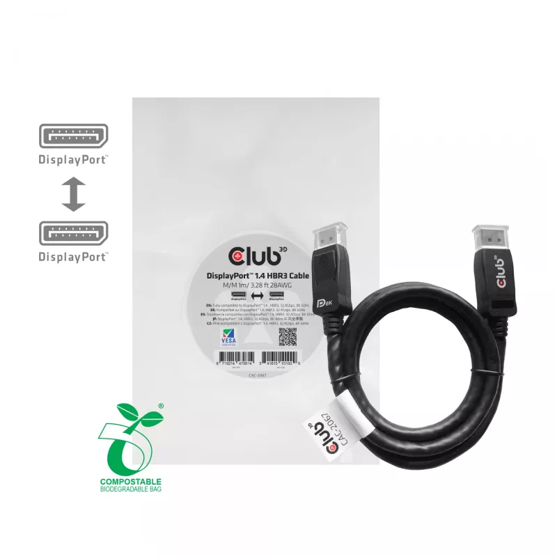 CLUB3D DisplayPort 1.4 HBR3 kabelis 1m/3.28ft Kištukas/Kištukas 8K60Hz