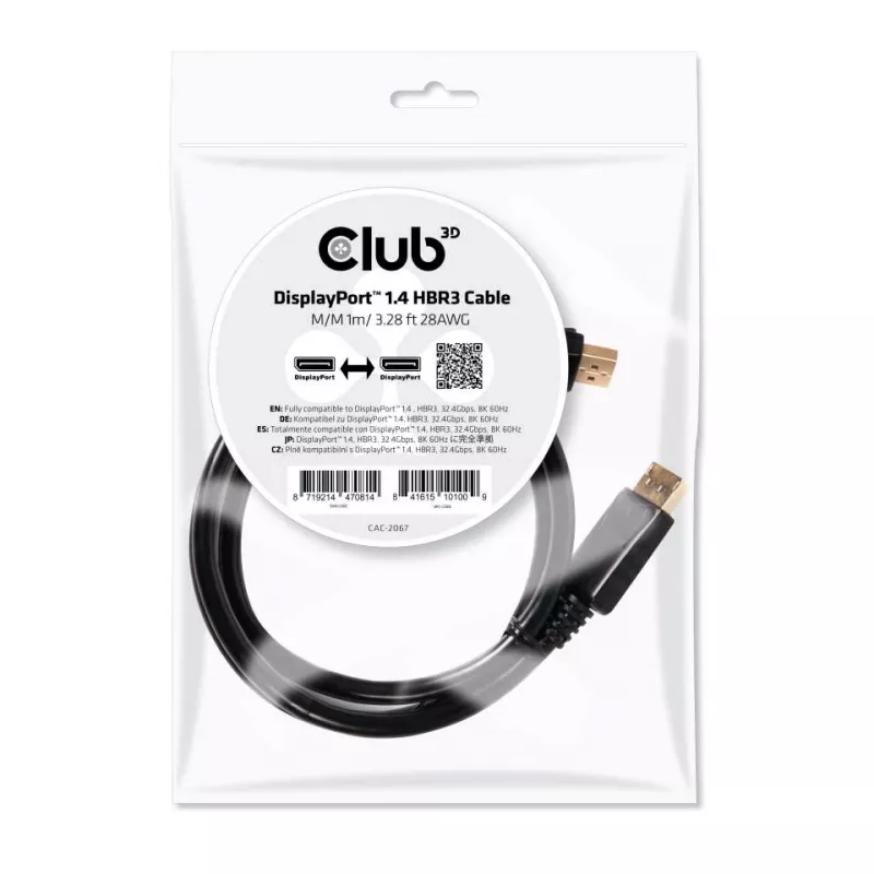 CLUB3D DisplayPort 1.4 HBR3 kabelis 1m/3.28ft Kištukas/Kištukas 8K60Hz