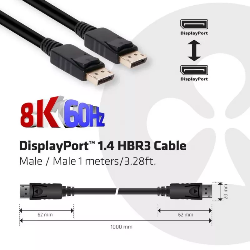 CLUB3D DisplayPort 1.4 HBR3 kabelis 1m/3.28ft Kištukas/Kištukas 8K60Hz