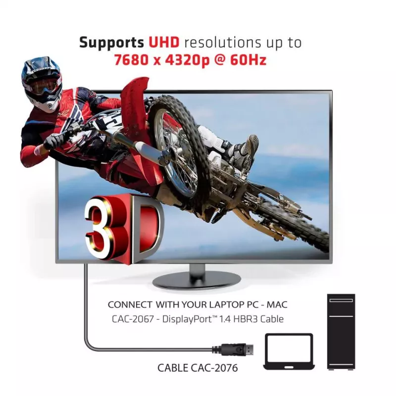 CLUB3D DisplayPort 1.4 HBR3 kabelis 1m/3.28ft Kištukas/Kištukas 8K60Hz