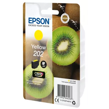 Epson Kiwi Singlepack Geltona 202 Claria Premium Ink, Standard Yield, Geltona, pigmentinis rašalas, 4.1 ml, 1 vnt., 300 puslapių