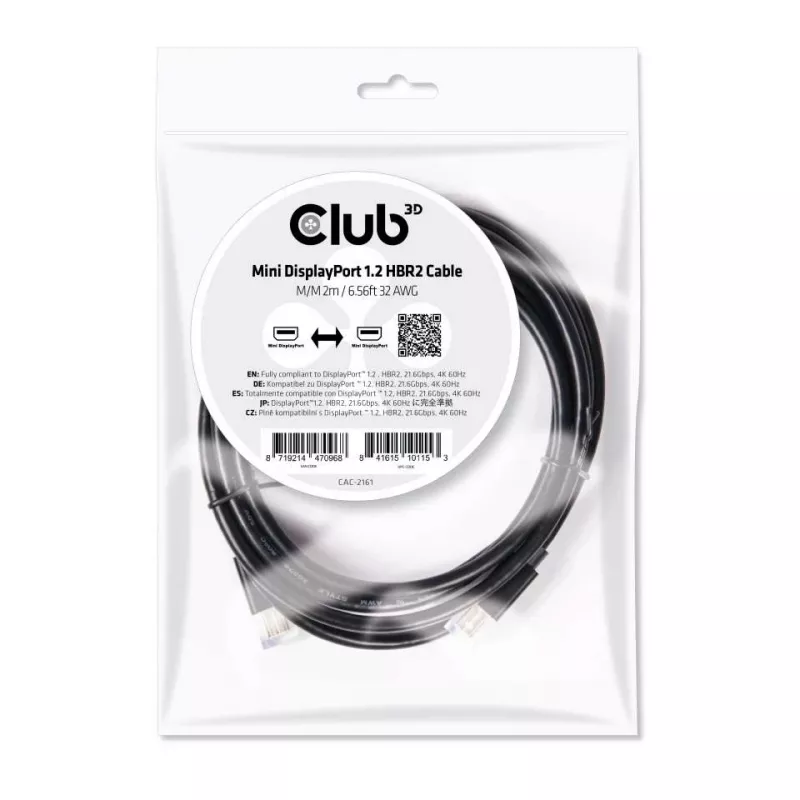 CLUB3D Mini DisplayPort 1.2 HBR2 laidas M/M 2m/6.56ft 4K60Hz