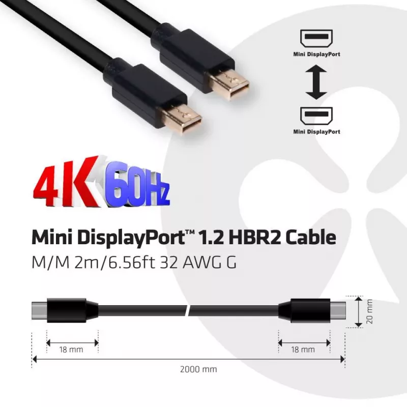 CLUB3D Mini DisplayPort 1.2 HBR2 laidas M/M 2m/6.56ft 4K60Hz