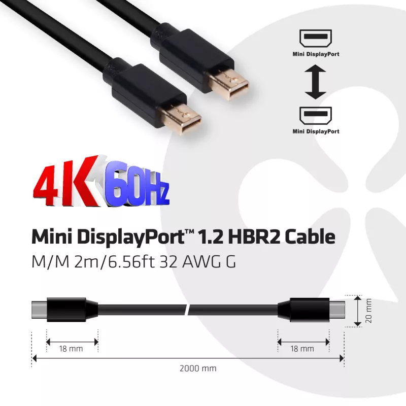 CLUB3D Mini DisplayPort 1.2 HBR2 laidas M/M 2m/6.56ft 4K60Hz