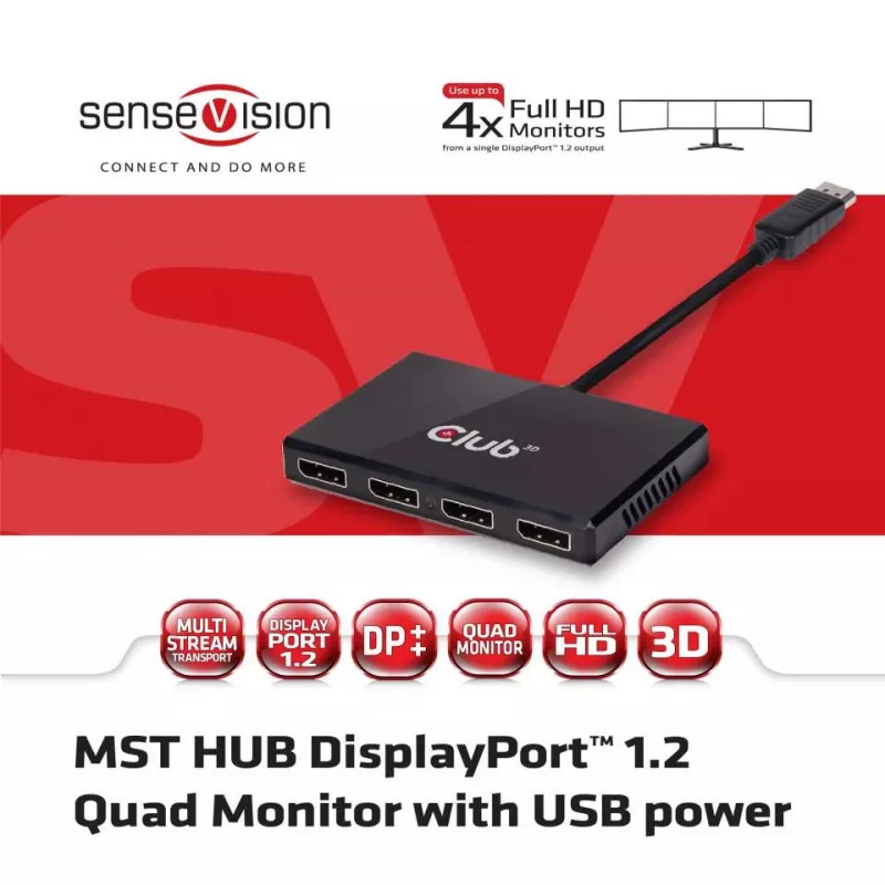 CLUB3D Multi Stream Transport Hub DisplayPort 1.2 Quad Monitor USB Powered
