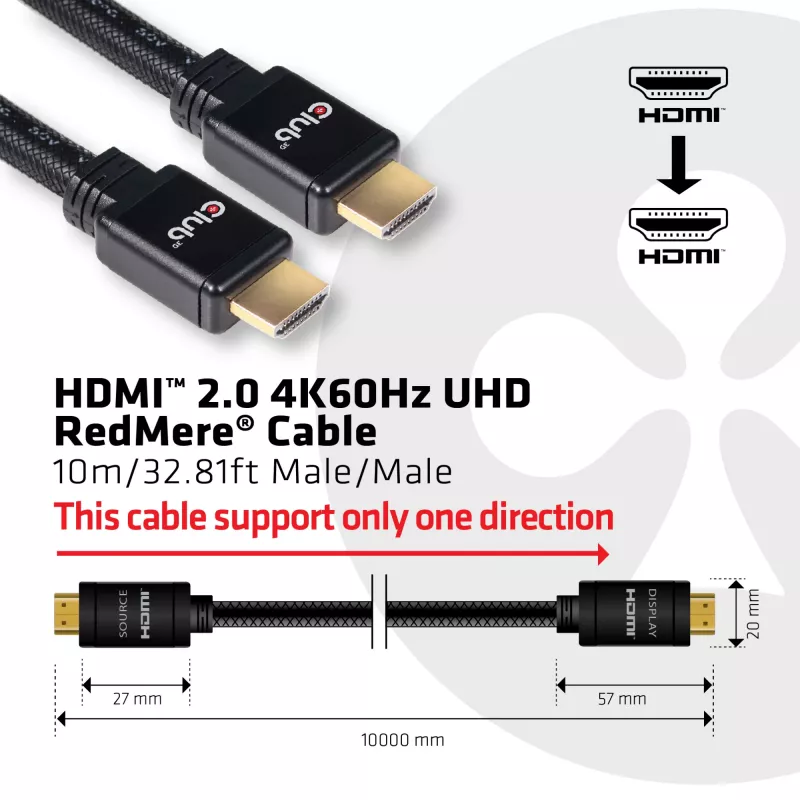 CLUB3D HDMI 2.0 4K60Hz RedMere kabelis 10m/32,8 pėdos