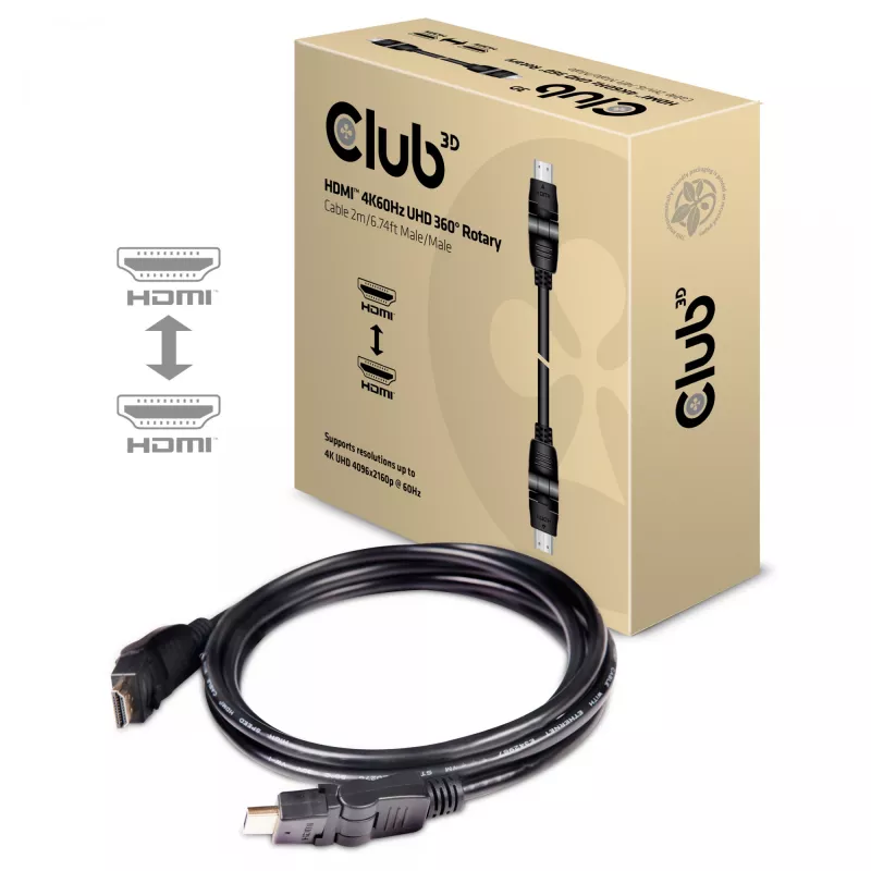 CLUB3D HDMI 2.0 4K60Hz UHD 360 laipsnių sukamas kabelis 2m/6.74ft