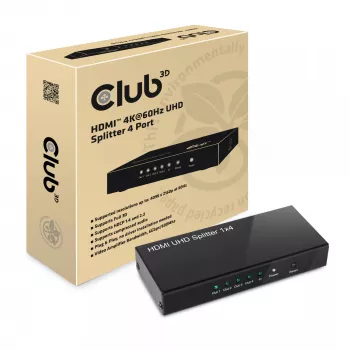 CLUB3D HDMI™ 4K@60Hz UHD skirstytuvas su AC maitinimu, 4 prievadai