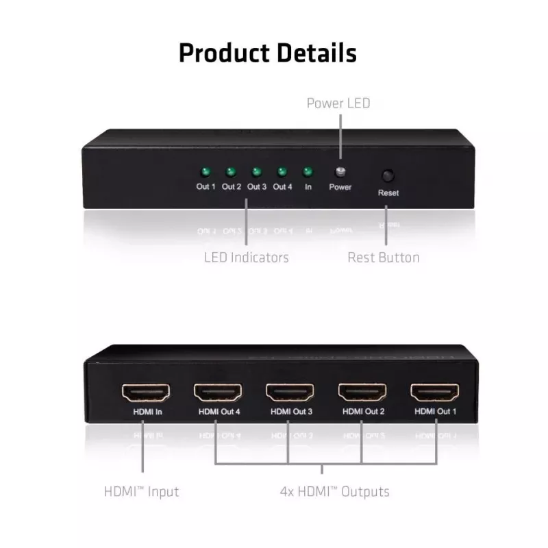 CLUB3D HDMI™ 4K@60Hz UHD skirstytuvas su AC maitinimu, 4 prievadai