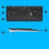 Belaidis klaviatūros ir pelės rinkinys Logitech MK540 Advanced — pilno dydžio QWERTY klaviatūra, USB imtuvas, JAV išdėstymas, ergonomiška pelė, juoda/balta
