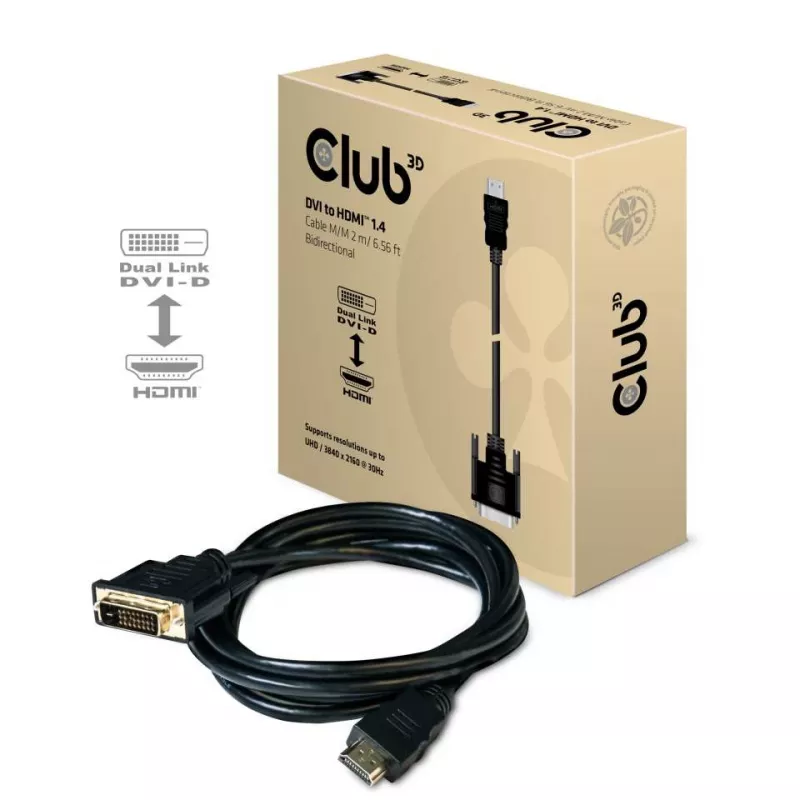 CLUB3D DVI į HDMI 1.4 laidas M/M 2m/ 6,56ft abipusis