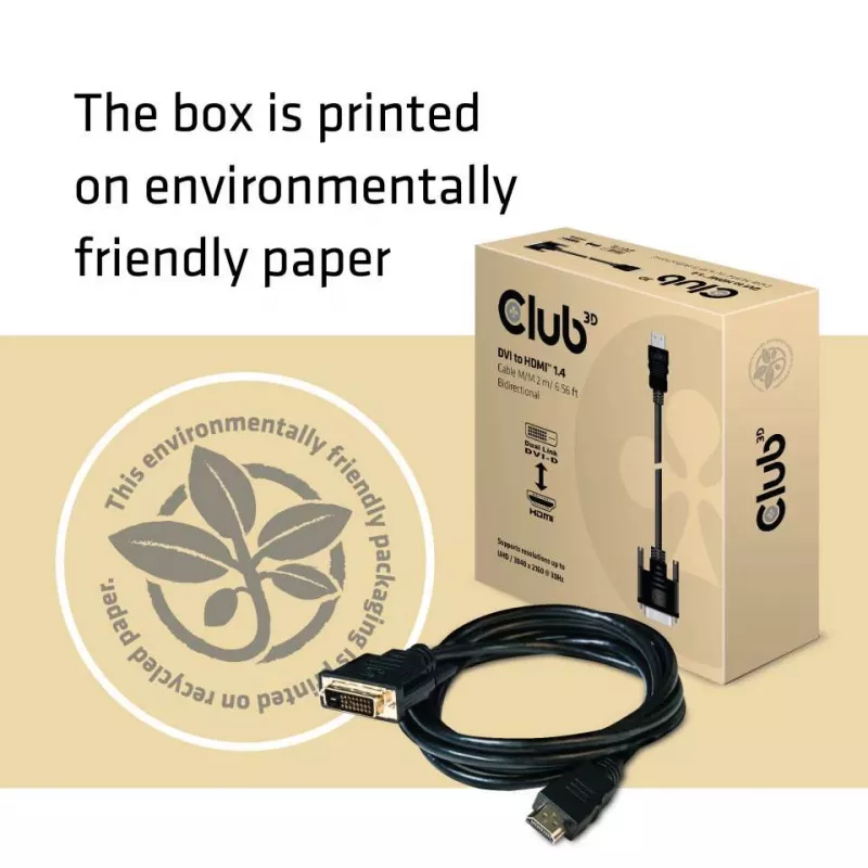 CLUB3D DVI į HDMI 1.4 laidas M/M 2m/ 6,56ft abipusis