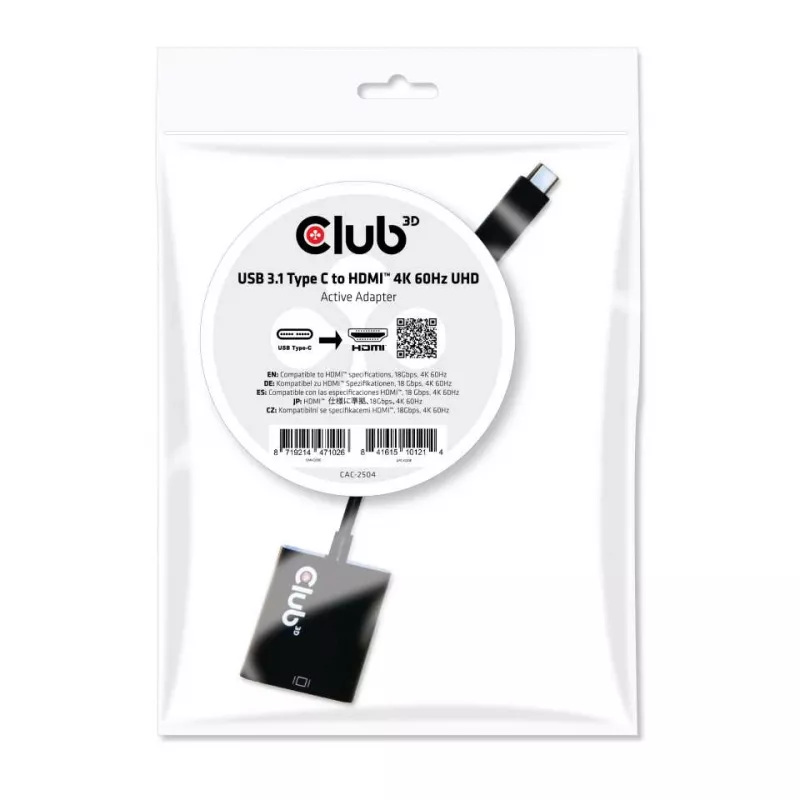 USB 3.1 Type C į HDMI 2.0 UHD 4K 60Hz aktyvus adapteris CLUB3D CAC-2504