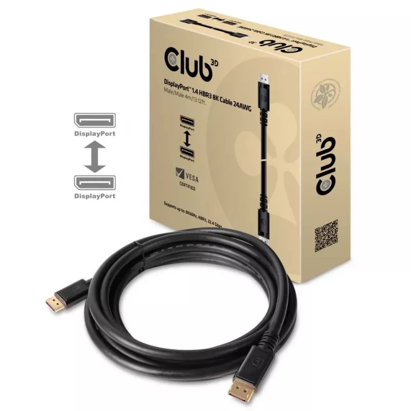 CLUB3D DisplayPort 1.4 HBR3 8K laidas M/M 4 m /13.12ft, 4 m, DisplayPort, DisplayPort, Vyriškas, Vyriškas, 7680 x 4320 pikselių