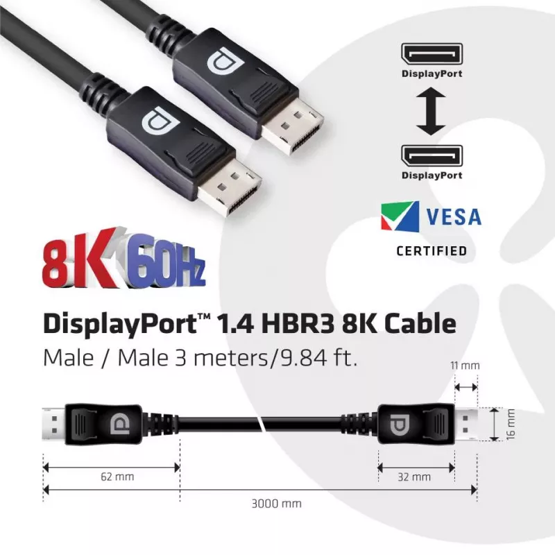 CLUB3D DisplayPort 1.4 HBR3 8K 28AWG laidas M/M 3m /9.84ft