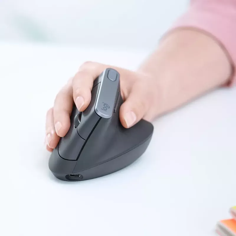 Ergonominė belaidė pelė Logitech MX Vertical, MX Vertical, 4000 DPI, RF Wireless + Bluetooth, dešinei rankai, Graphite, biuro naudojimui