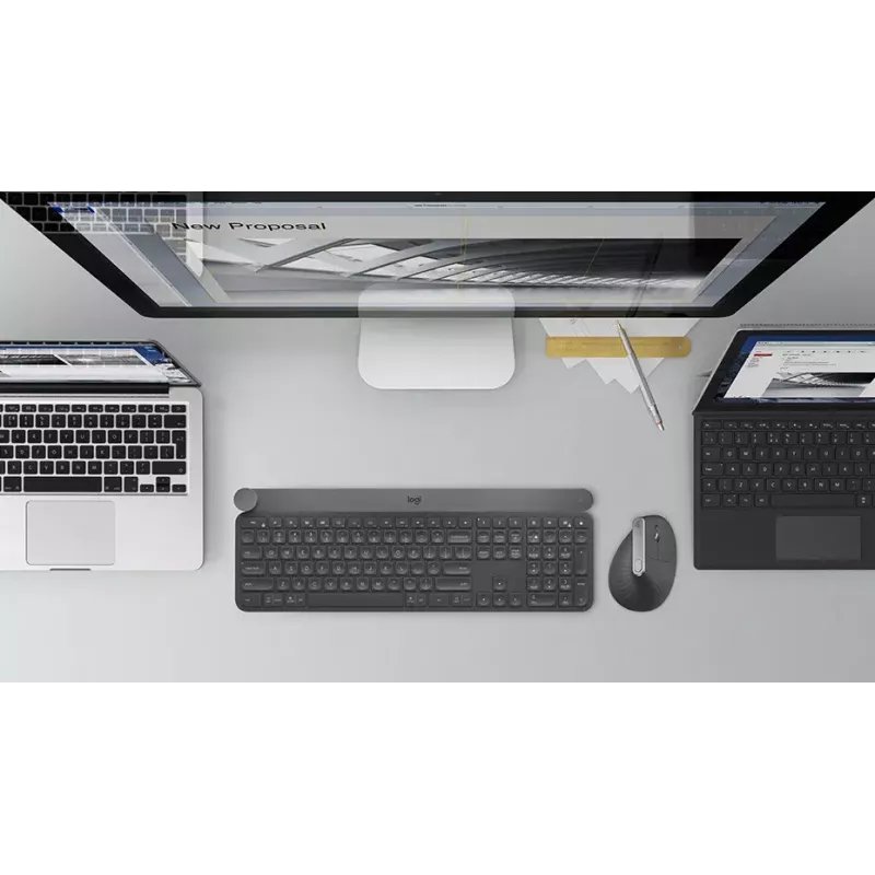 Ergonominė belaidė pelė Logitech MX Vertical, MX Vertical, 4000 DPI, RF Wireless + Bluetooth, dešinei rankai, Graphite, biuro naudojimui