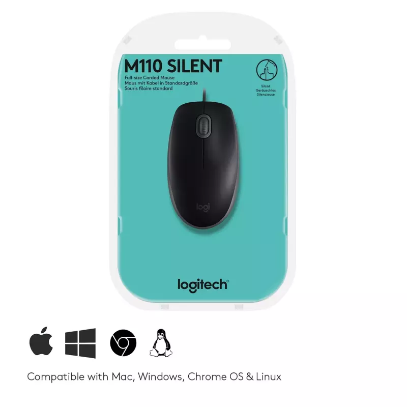 Pelė Logitech B110 Silent, laidinė, USB, juoda