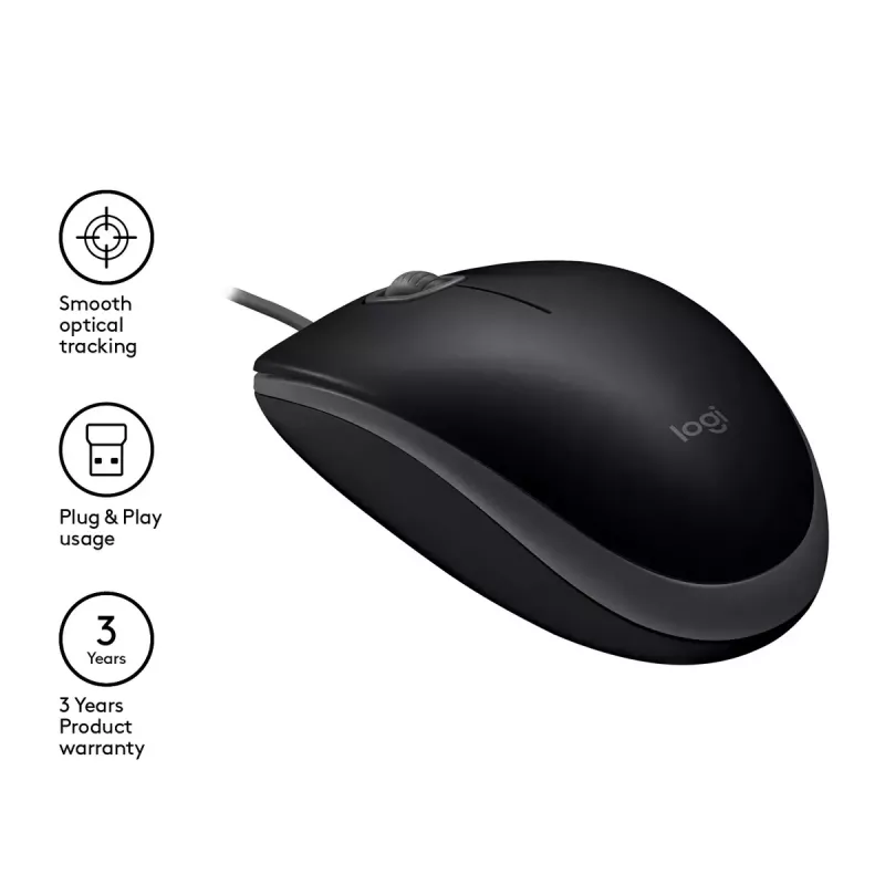 Pelė Logitech B110 Silent, laidinė, USB, juoda