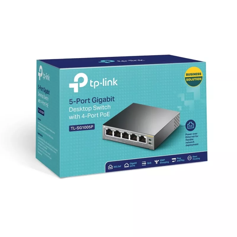 TP-Link 5 prievadų gigabitinis stalinis PoE komutatorius su 4 prievadais, nevaldomas, gigabitinis Ethernet (10/100/1000), maitinimas per Ethernet (PoE)