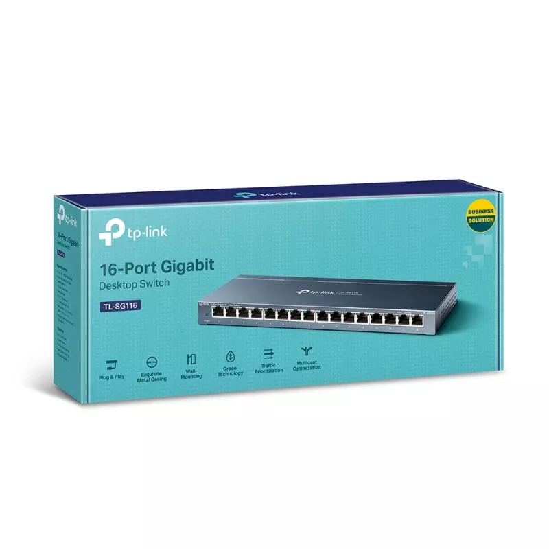 TP-Link 16 prievadų gigabitinės „Desktop“ tinklo jungiklis, nevaldomas, gigabitinis eternetas (10/100/1000), pilnas dupleksas