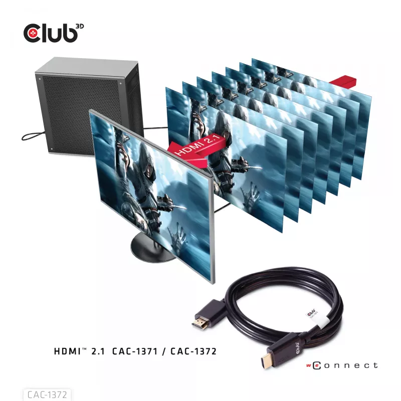 CLUB3D Ultra didelės spartos HDMI 4K120Hz, 8K60Hz sertifikuotas kabelis 48Gbps M/M 2 m / 6,56 pėd.
