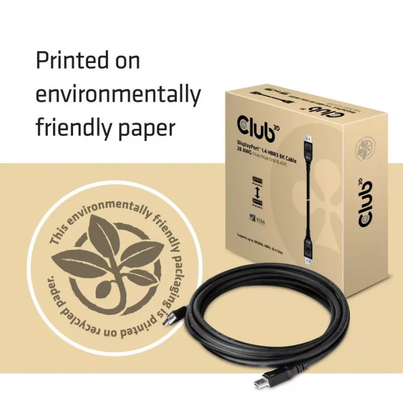 CLUB3D DisplayPort 1.4 HBR3 8K laidas M/M 5 m / 16,40 pėd.