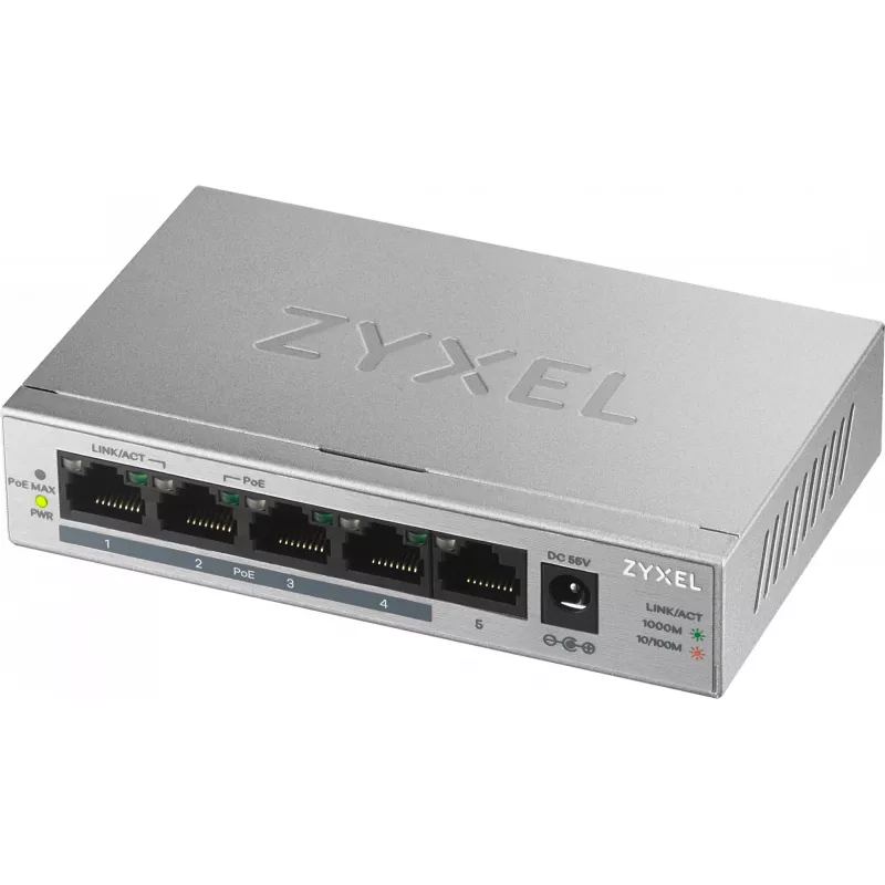 Zyxel GS1005HP Nevaldomas Gigabit Ethernet (10/100/1000) Power over Ethernet (PoE) Sidabrinis