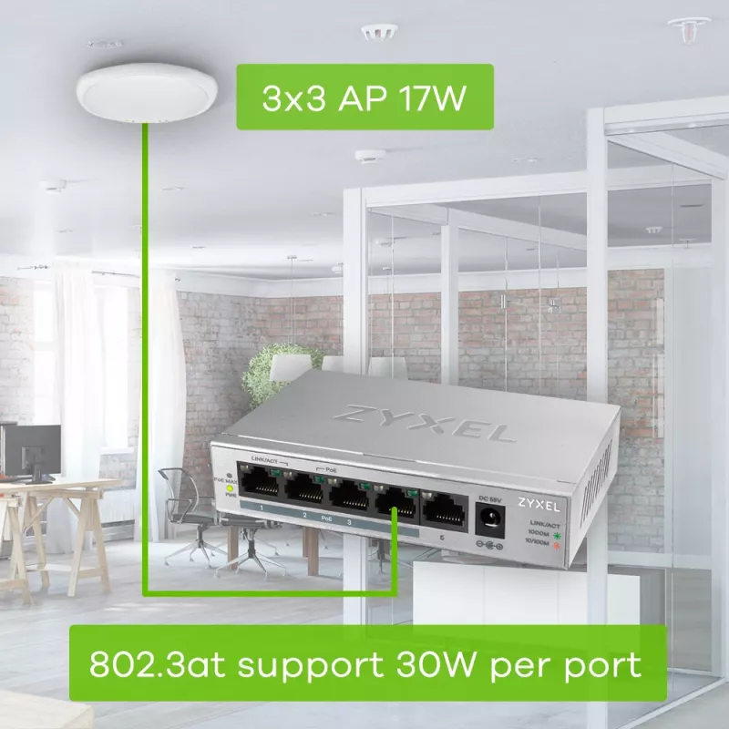 Zyxel GS1005HP Nevaldomas Gigabit Ethernet (10/100/1000) Power over Ethernet (PoE) Sidabrinis