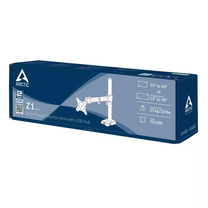 ARCTIC Z1 (Gen 3) – Monitoriaus laikiklis ant stalo su USB šakotuvu