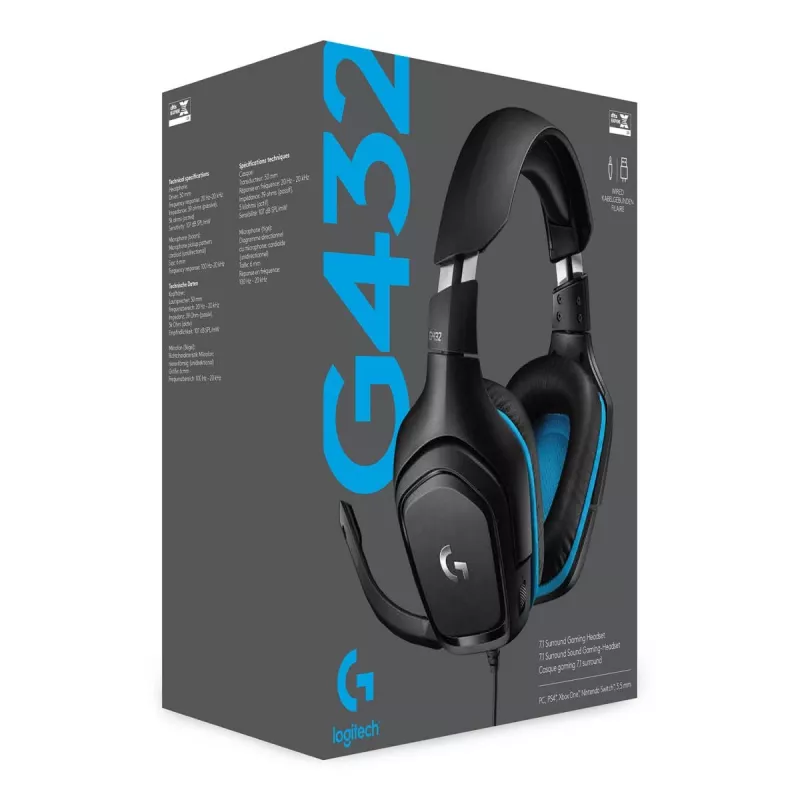 LOGITECH G432 - USB / 3.5mm - Žaidimų ausinės - 7.1 erdvinis garsas - Mėlynos