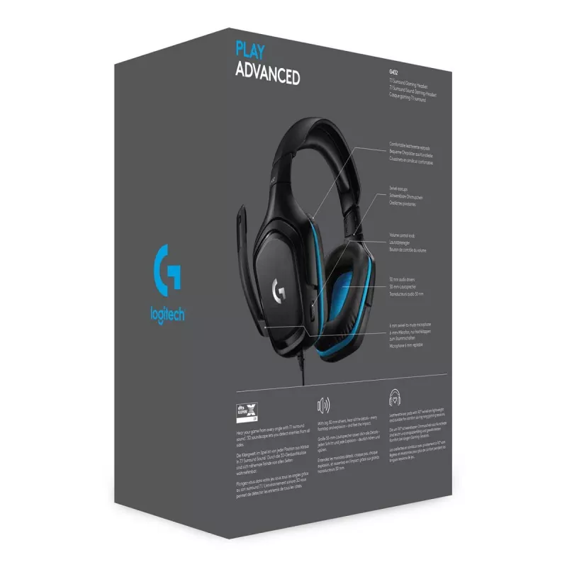 LOGITECH G432 - USB / 3.5mm - Žaidimų ausinės - 7.1 erdvinis garsas - Mėlynos