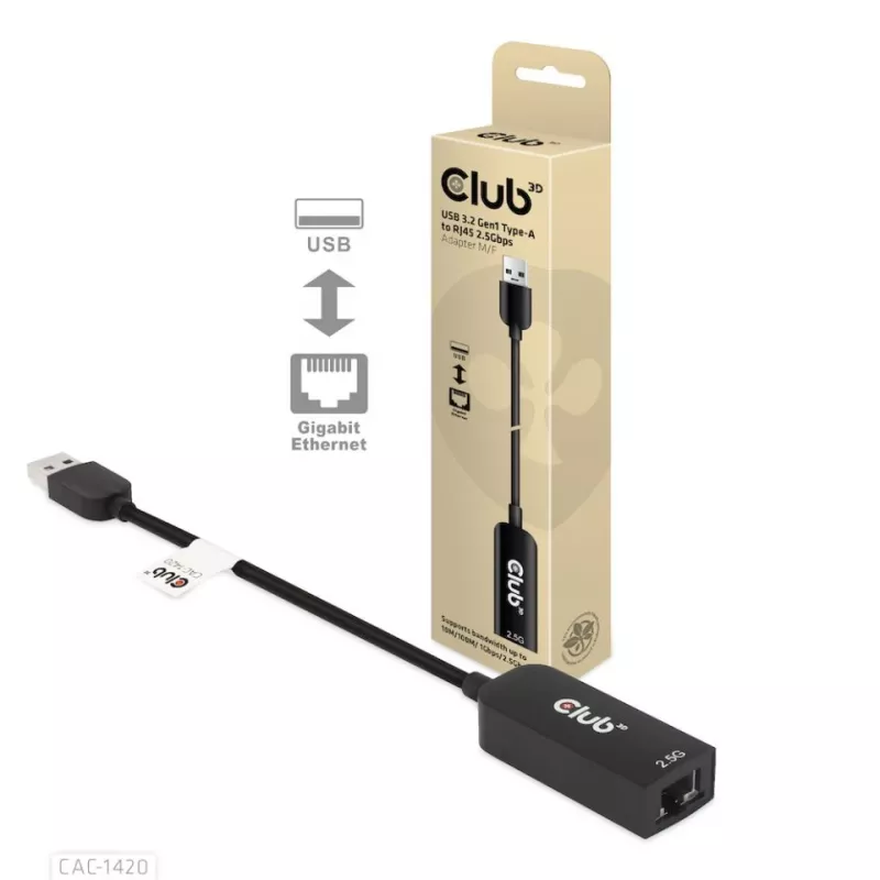 CLUB3D USB 3.2 Gen1 Tipas A į RJ45 2.5Gbps adapteris