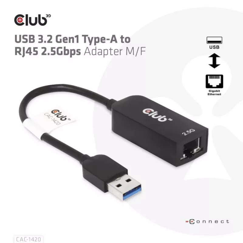 CLUB3D USB 3.2 Gen1 Tipas A į RJ45 2.5Gbps adapteris