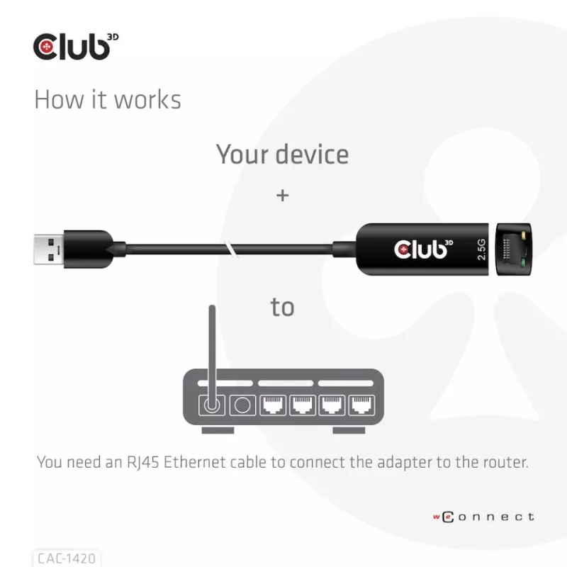 CLUB3D USB 3.2 Gen1 Tipas A į RJ45 2.5Gbps adapteris