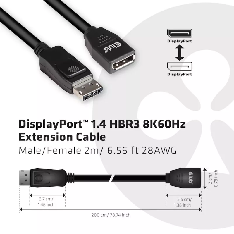 CLUB3D DisplayPort 1.4 HBR3 prailginimo kabelis 8K60Hz V/F 2m/6.56ft