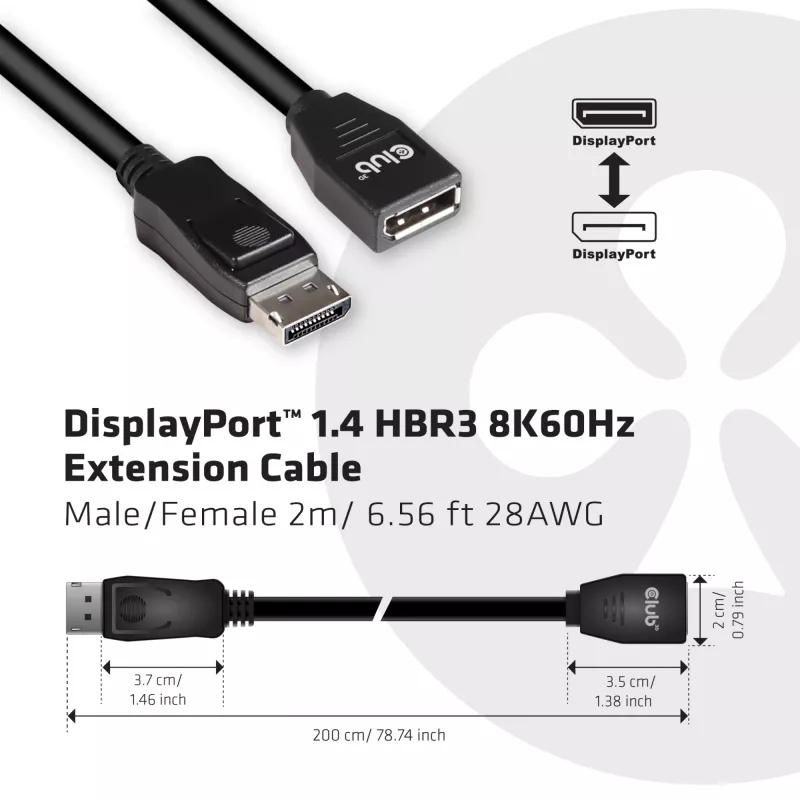 CLUB3D DisplayPort 1.4 HBR3 prailginimo kabelis 8K60Hz V/F 2m/6.56ft