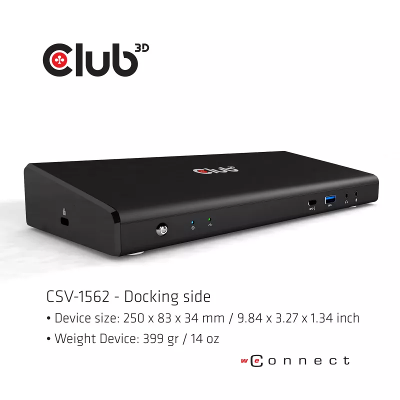 CLUB3D CSV-1562 – USB3.2 Gen1 Type-C universali triguba 4K30Hz įkrovimo stotelė su DisplayLink® sertifikatu. Universali įkrovimo stotelė