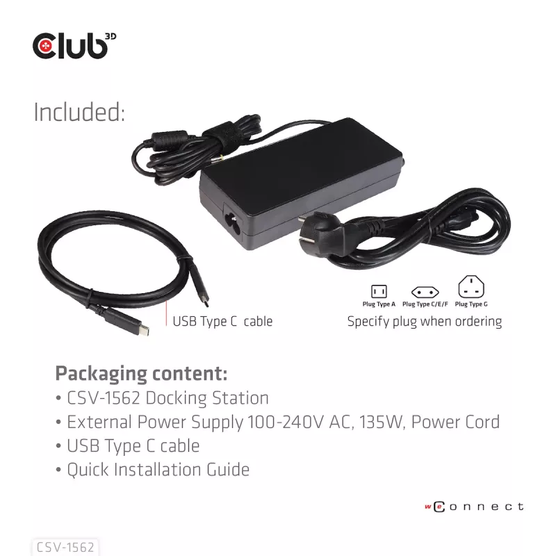 CLUB3D CSV-1562 – USB3.2 Gen1 Type-C universali triguba 4K30Hz įkrovimo stotelė su DisplayLink® sertifikatu. Universali įkrovimo stotelė