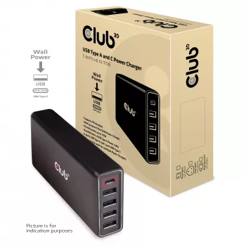 CLUB3D USB Type A ir C maitinimo įkroviklis, 5 prievadai iki 111 W
