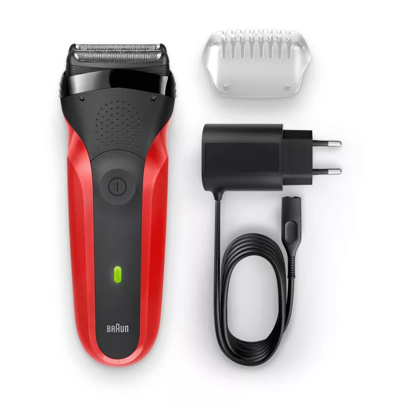 Braun Series 3 300s Folijos skustuvas su trimeriu Juoda, Raudona