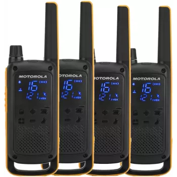 Dvipusis radijas „Motorola Talkabout T82 Extreme Quad Pack“ — 4 × PMR rageliai, 16 kanalų, IPX4, 500 mW, NiMH įkraunamos baterijos, „micro-USB“