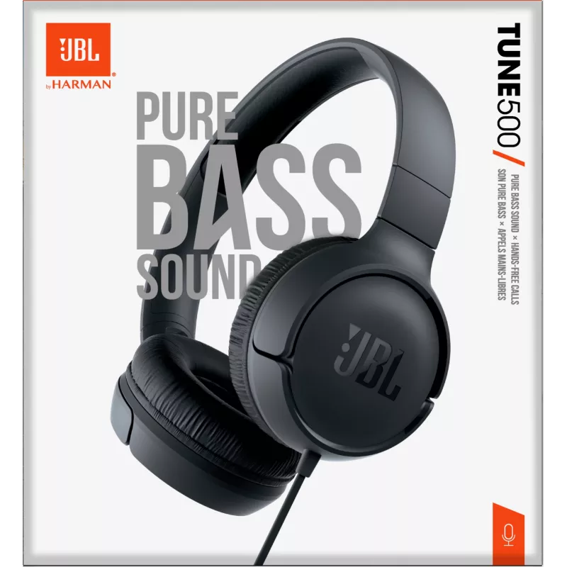 JBL Tune 500 Juoda, laidinis, 20 - 20000 Hz, skambučiams/muzikai, 148 g, ausinės, juodos