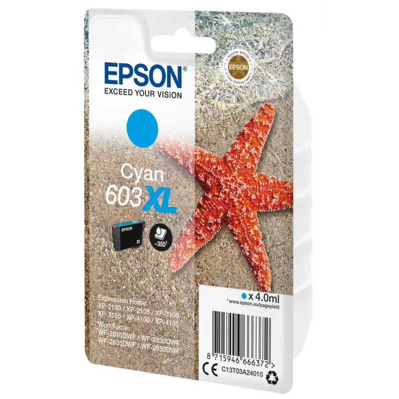 Epson C13T03A24010 rašalo kasetė 1 vnt. Originali didelės (XL) išeigos žydra