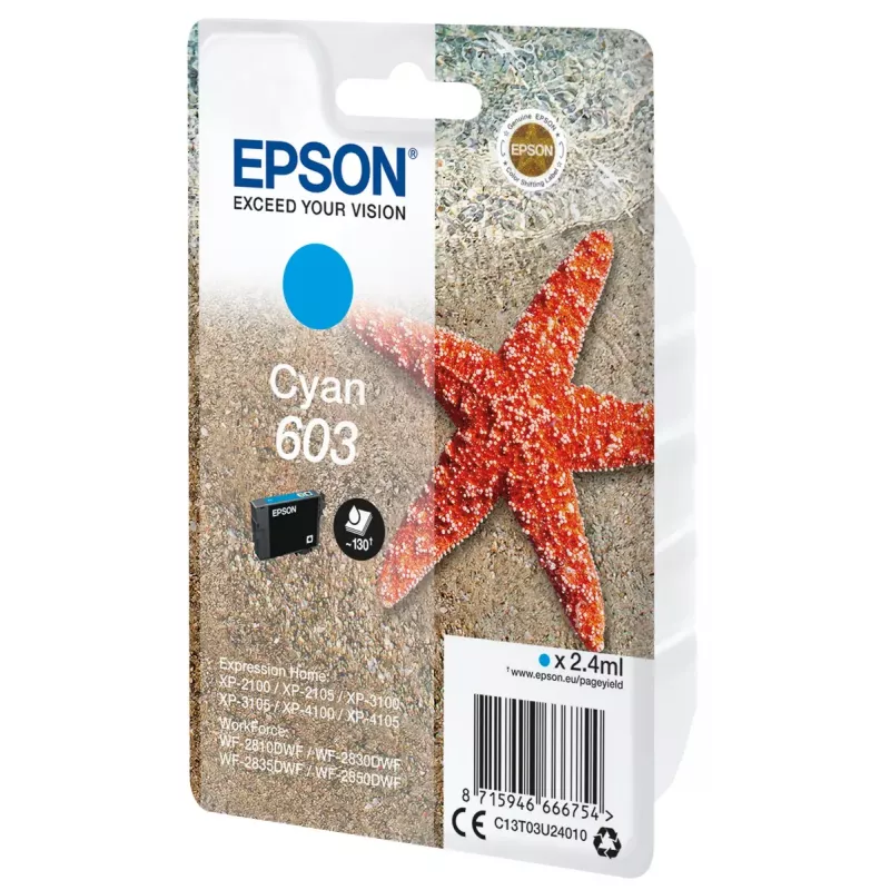 Epson C13T03U24010 rašalo kasetė 1 vnt. Originali standartinė išeiga žydra