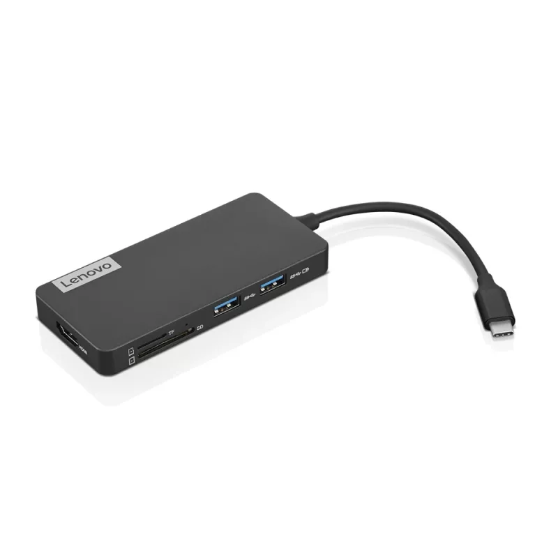 Lenovo GX90T77924 prijungimo stotis — USB-C šakotuvas su HDMI 1.4, 2×USB-A 3.2 Gen1, USB‑2.0, „microSD“ kortelių skaitytuvu, pilka