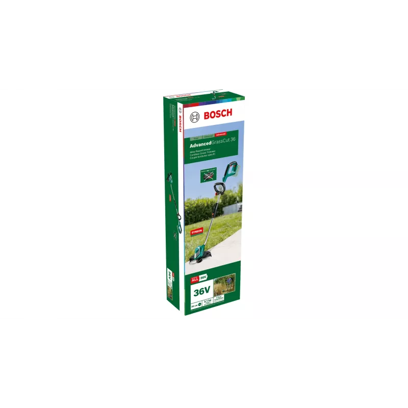 Bosch AdvancedGrassCut 36 belaidė žoliapjovė be akumuliatoriaus ir įkroviklio, styginė žoliapjovė, 30 cm, nailono valas, D formos rankena, 1,6 mm, 6 m