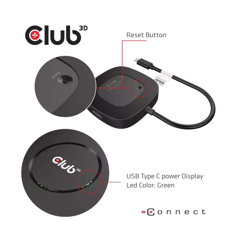 CLUB3D USB Type C 3.2 Gen 1 Multi Stream Transport (MST) Hub DisplayPort 1.4 Trigubas Monitorius