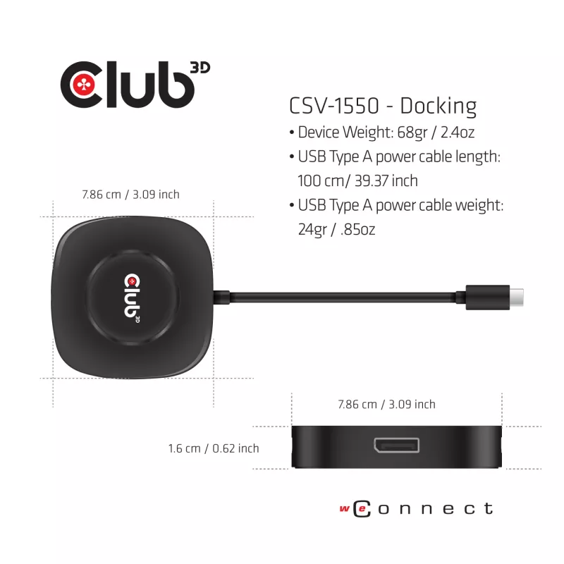 CLUB3D USB Type C 3.2 Gen 1 Multi Stream Transport (MST) Hub DisplayPort 1.4 Trigubas Monitorius
