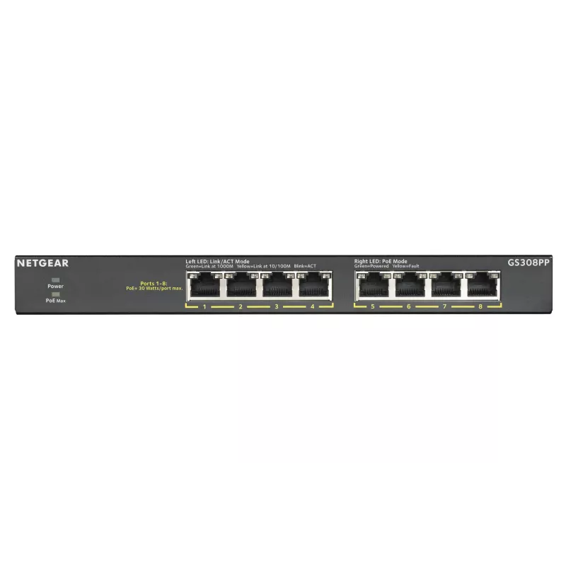 NETGEAR GS308PP Nevaldomas Gigabit Ethernet (10/100/1000) Power over Ethernet (PoE) Juodas